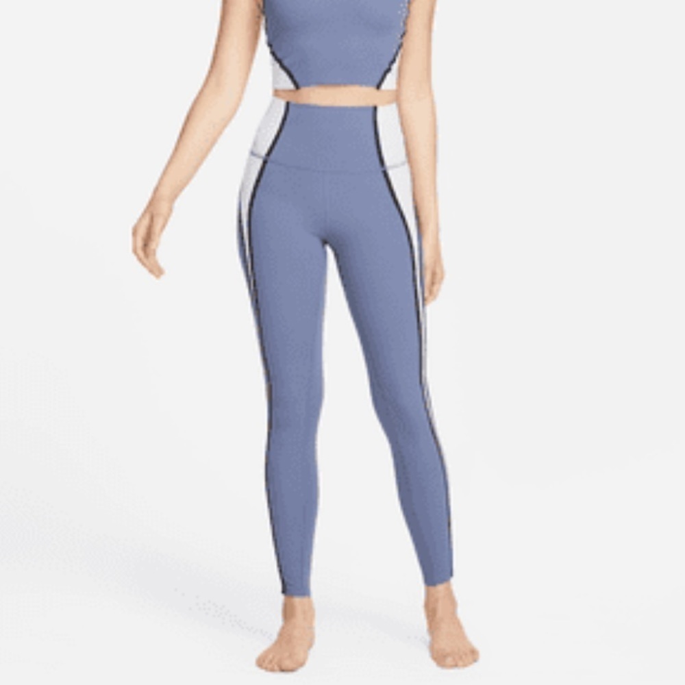 NWT Nike yoga luxe dri fit 7/8 leggings blue white color blocked high rise large
